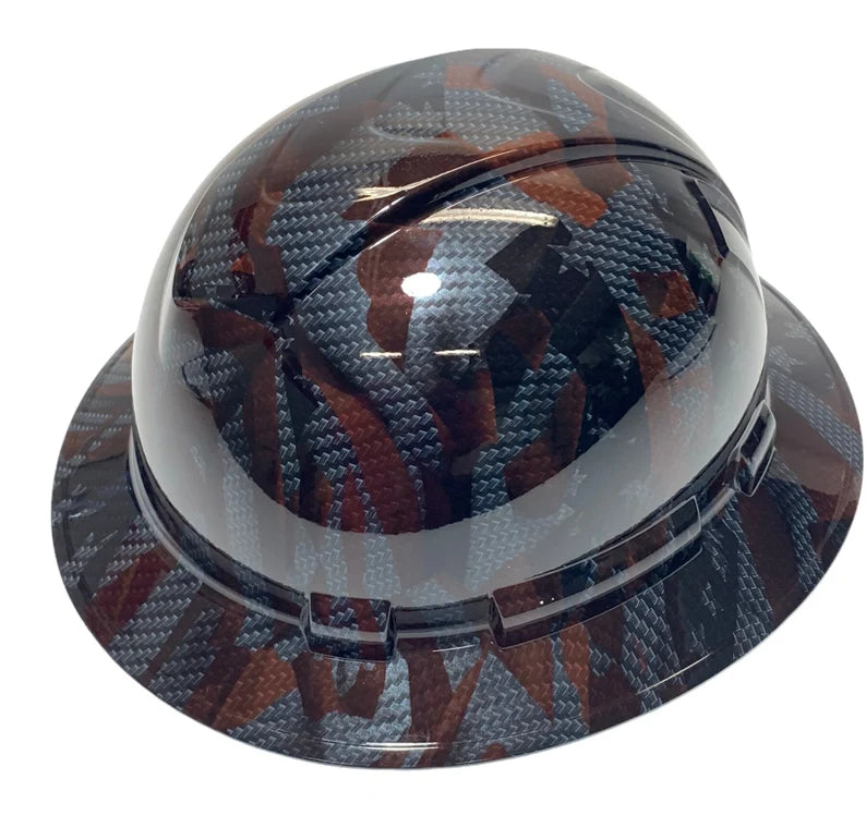 Custom Hydro Dipped Sport Carbon Fiber American Flags Ridgeline Full Brim Hard Hat