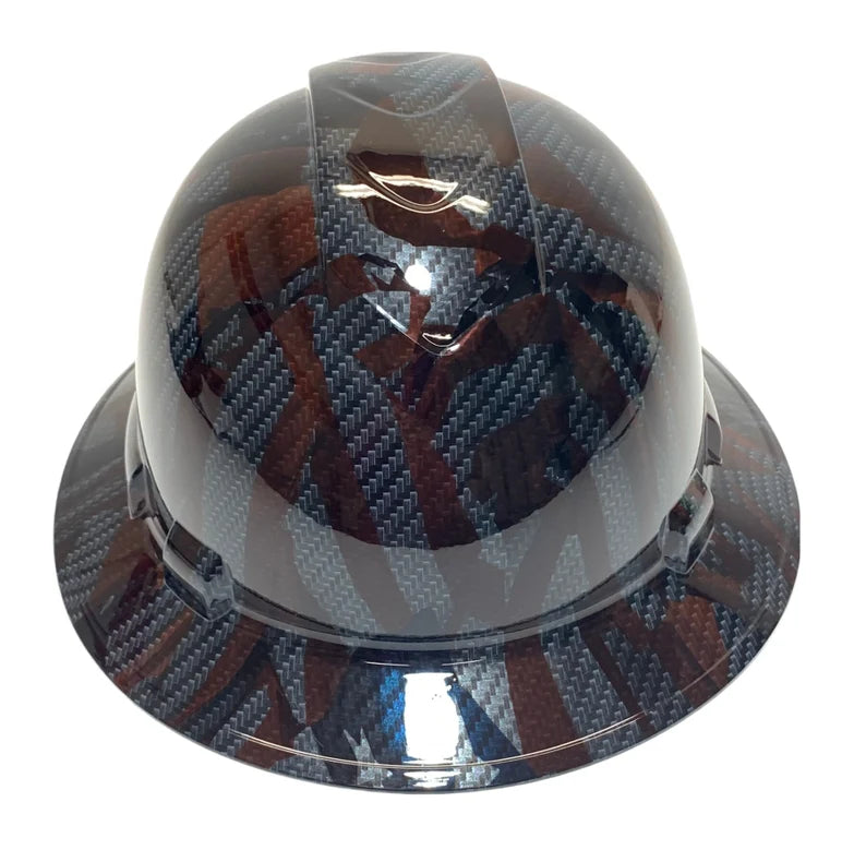 Custom Hydro Dipped Sport Carbon Fiber American Flags Ridgeline Full Brim Hard Hat