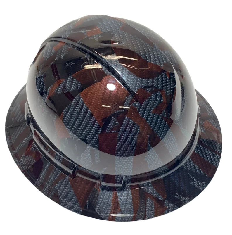 Custom Hydro Dipped Sport Carbon Fiber American Flags Ridgeline Full Brim Hard Hat