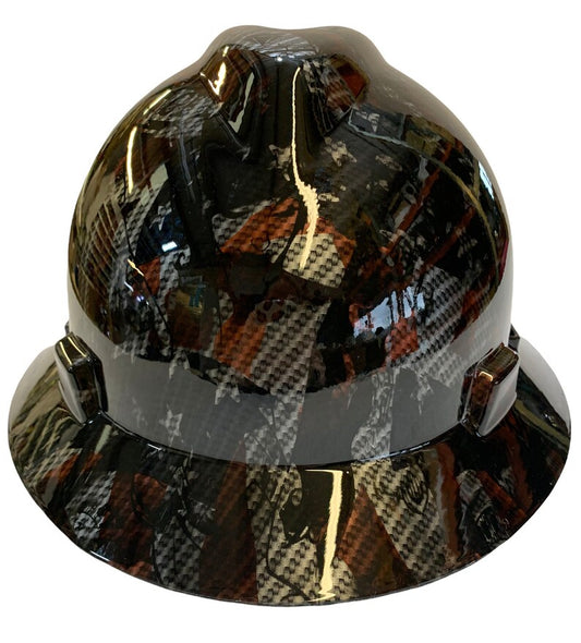 Custom Hard Hat Hydro Dipped Carbon Fiber American Flags Fantasy Chic HG MSA V-Gard Full Brim