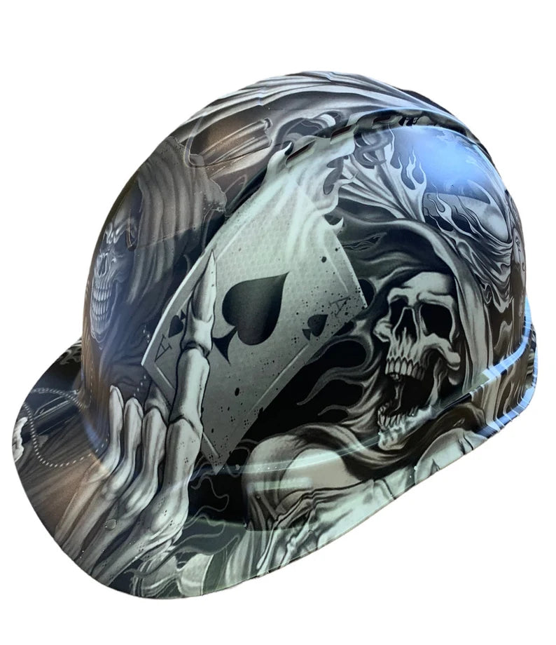 Custom Hydro Dipped Hard Hat Ridgeline Cap Style White Ace Of Skulls Vented