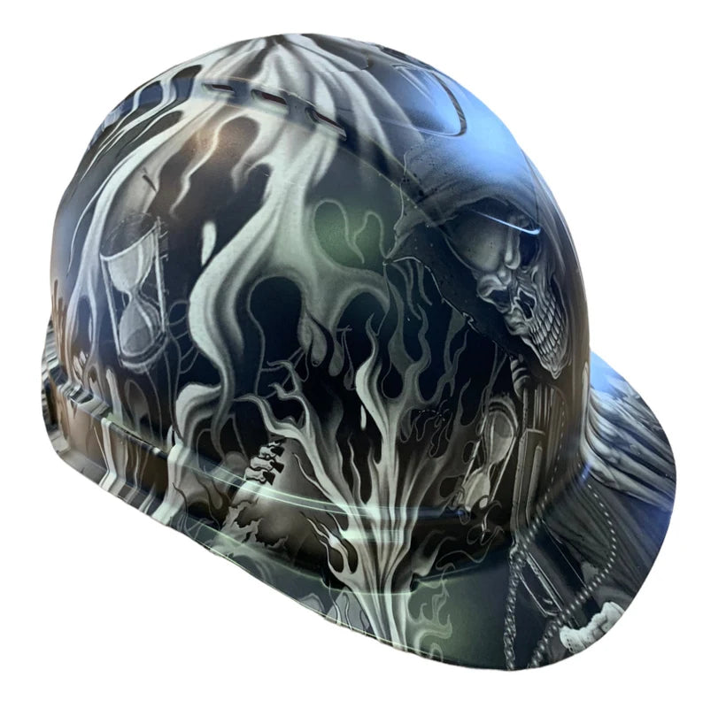 Custom Hydro Dipped Hard Hat Ridgeline Cap Style White Ace Of Skulls Vented