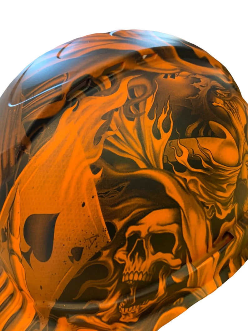 Custom Hydro Dipped Hard Hat Ridgeline Cap Style Orange Ace Of Skulls Vented