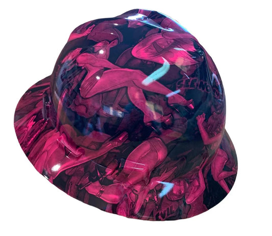 Custom Hot Pink Naughty No Evil Hard Hat MSA V-Gard Full Brim