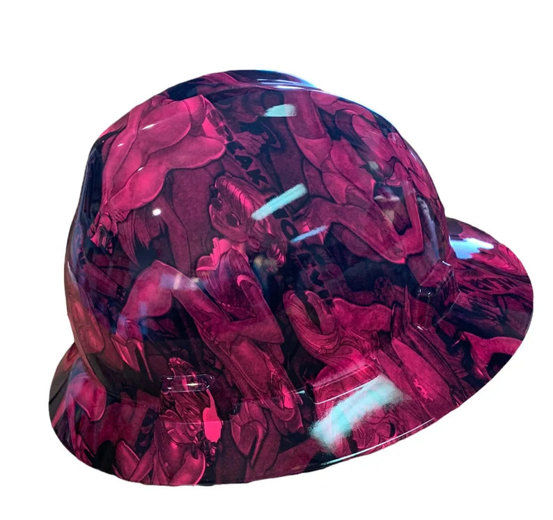 Custom Hot Pink Naughty No Evil Hard Hat MSA V-Gard Full Brim