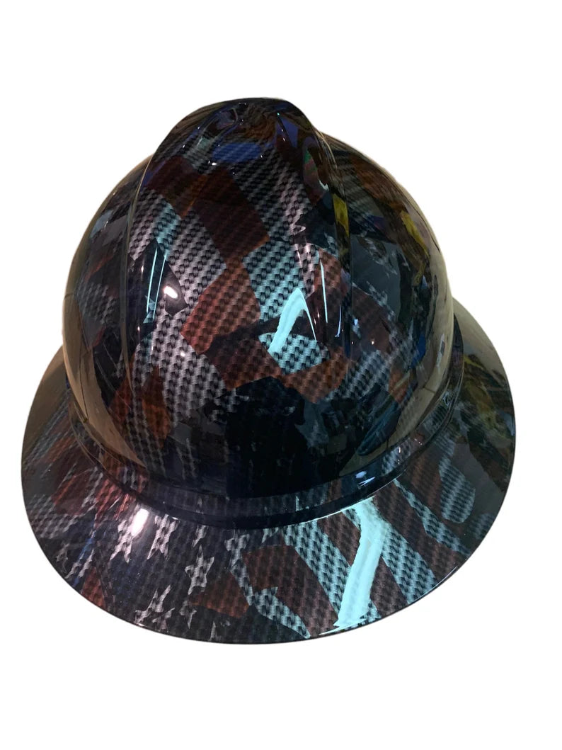 Hard Hat MSA V-Gard 500 Vented Full Brim Custom Carbon Fiber American Flags Hydro Dipped