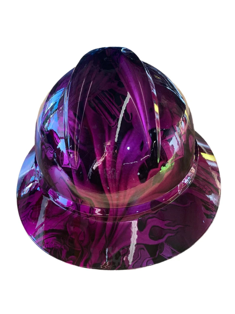 Hard Hat MSA V-Gard 500 Vented Full Brim Custom Kandy Purple Ace of Skulls Hydro Dipped