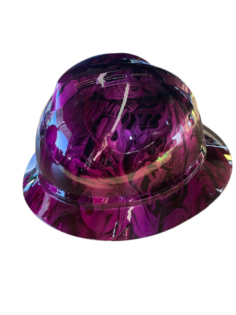 Hard Hat MSA V-Gard 500 Vented Full Brim Custom Kandy Purple Ace of Skulls Hydro Dipped