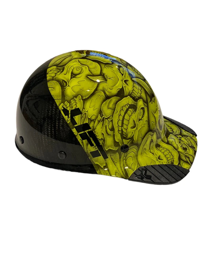 Custom Hydro Dipped Black and HiVis Green Insanity Skulls Lift DAX Fifty 50 Carbon Fiber HDC50C-19OC Cap Style Hard Hat