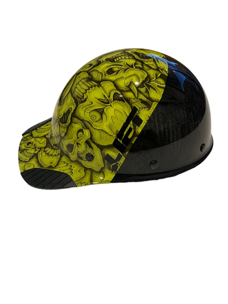 Custom Hydro Dipped Black and HiVis Green Insanity Skulls Lift DAX Fifty 50 Carbon Fiber HDC50C-19OC Cap Style Hard Hat