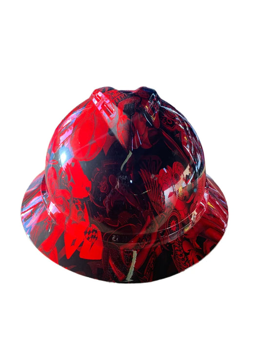 Hard Hat MSA V-Gard 500 Vented Full Brim Custom Red Naughty Boy Hydro Dipped