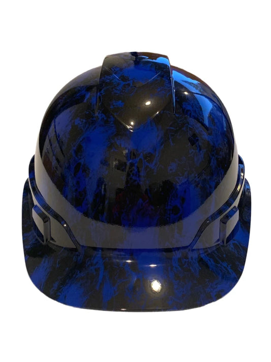 Custom Hydro Dipped Hard Hat Dark Blue Small Flaming Skulls Cap Style