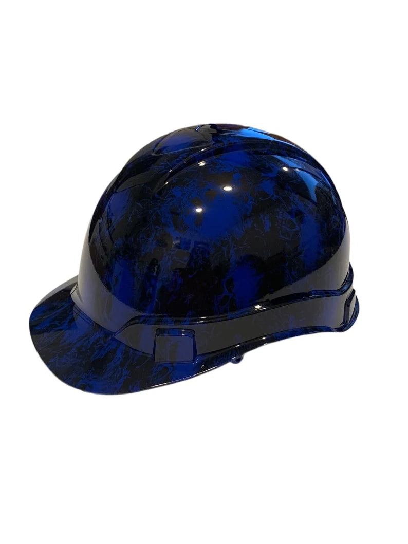 Custom Hydro Dipped Hard Hat Dark Blue Small Flaming Skulls Cap Style