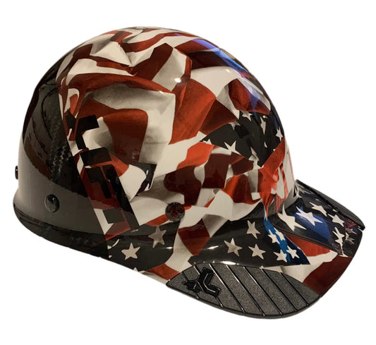 Custom Hydro Dipped Black and White American Flags Lift DAX Fifty 50 Carbon Fiber HDC50C-19OC Cap Style Hard Hat