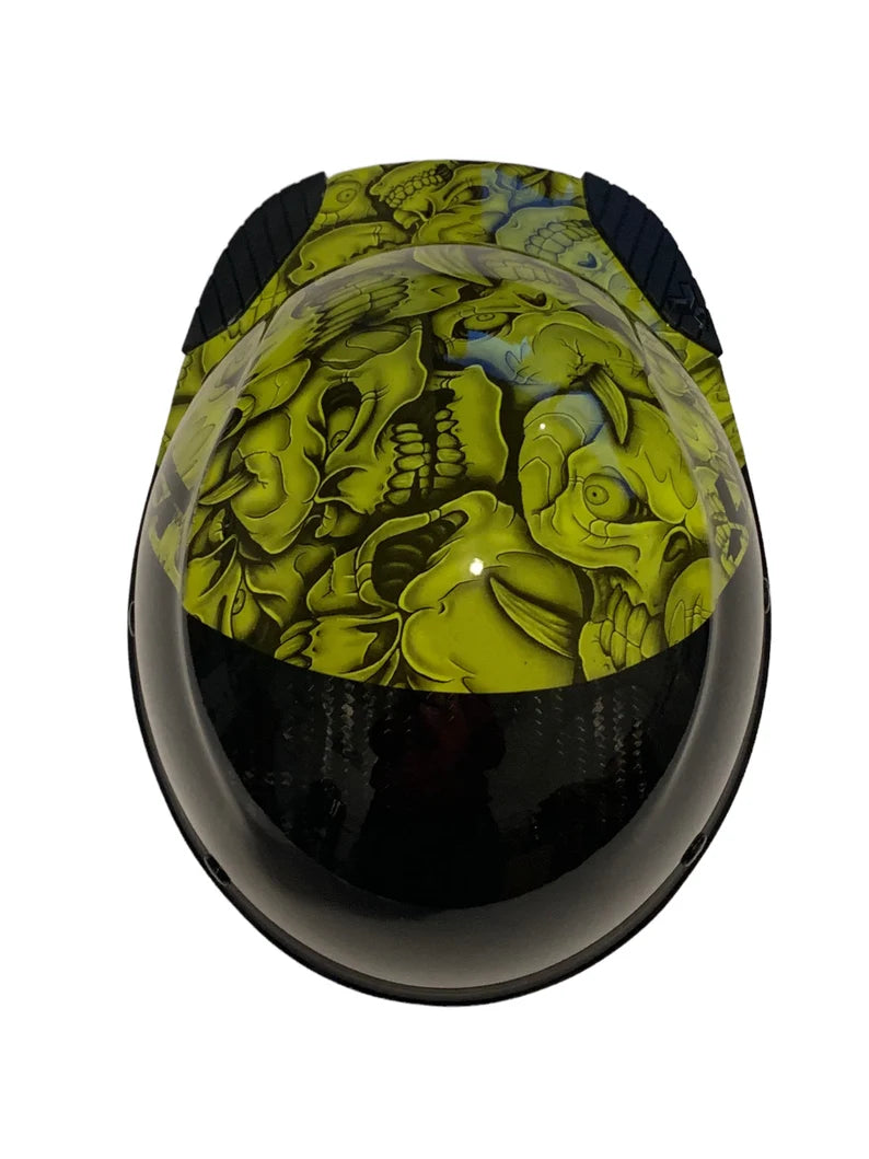 Custom Hydro Dipped Black and HiVis Green Insanity Skulls Lift DAX Fifty 50 Carbon Fiber HDC50C-19OC Cap Style Hard Hat