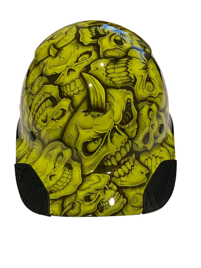 Custom Hydro Dipped Black and HiVis Green Insanity Skulls Lift DAX Fifty 50 Carbon Fiber HDC50C-19OC Cap Style Hard Hat