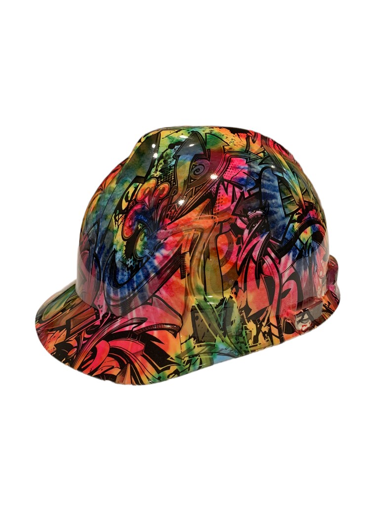 Custom Hard Hat Light Tye Dye Graffiti Hydro Dipped MSA VGard Cap Style