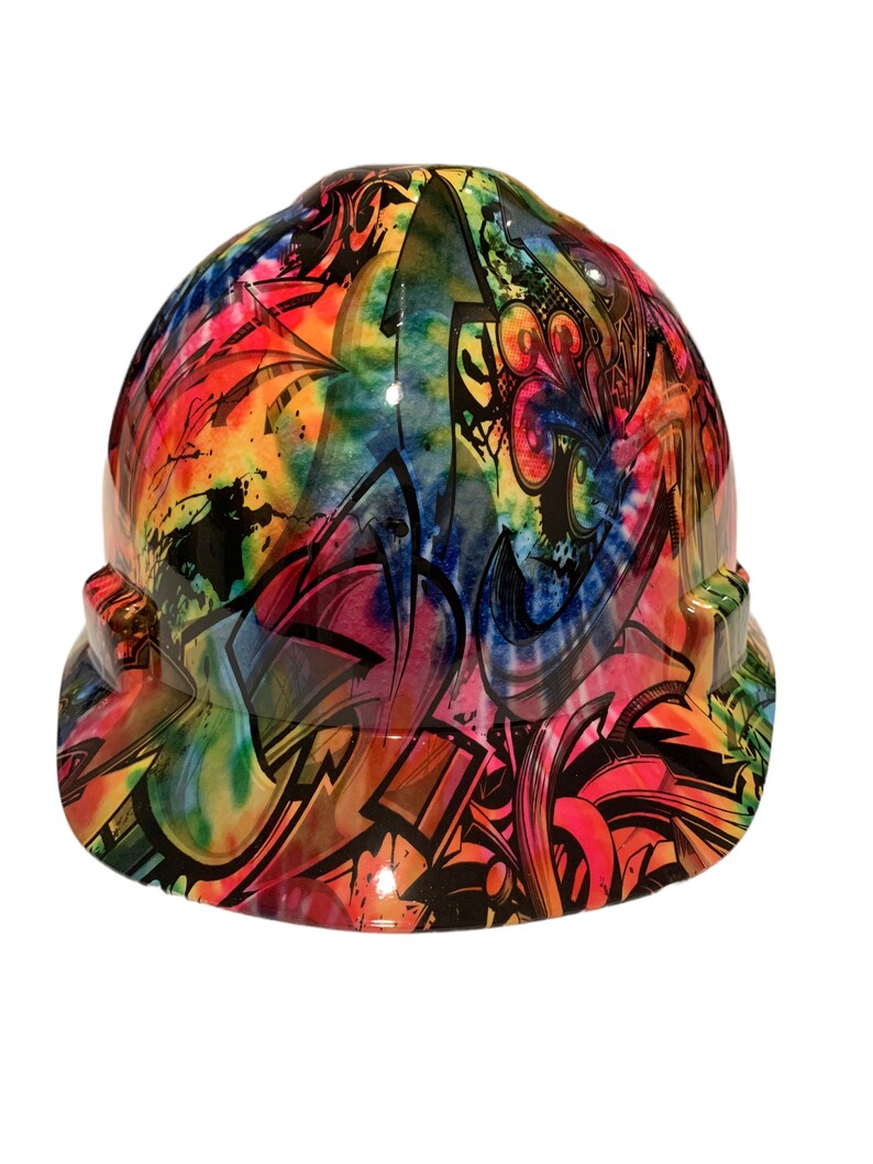 Custom Hard Hat Light Tye Dye Graffiti Hydro Dipped MSA VGard Cap Style