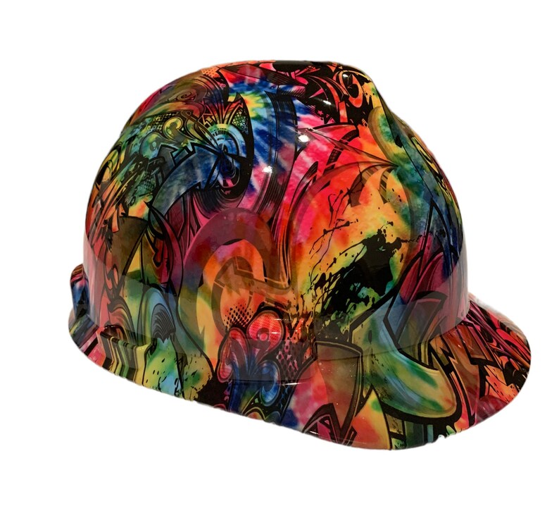 Custom Hard Hat Light Tye Dye Graffiti Hydro Dipped MSA VGard Cap Style