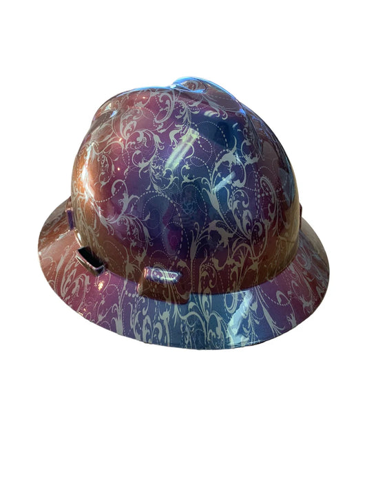 Custom Blue Purple Chameleon Lilies Hard Hat MSA V-Gard Full Brim