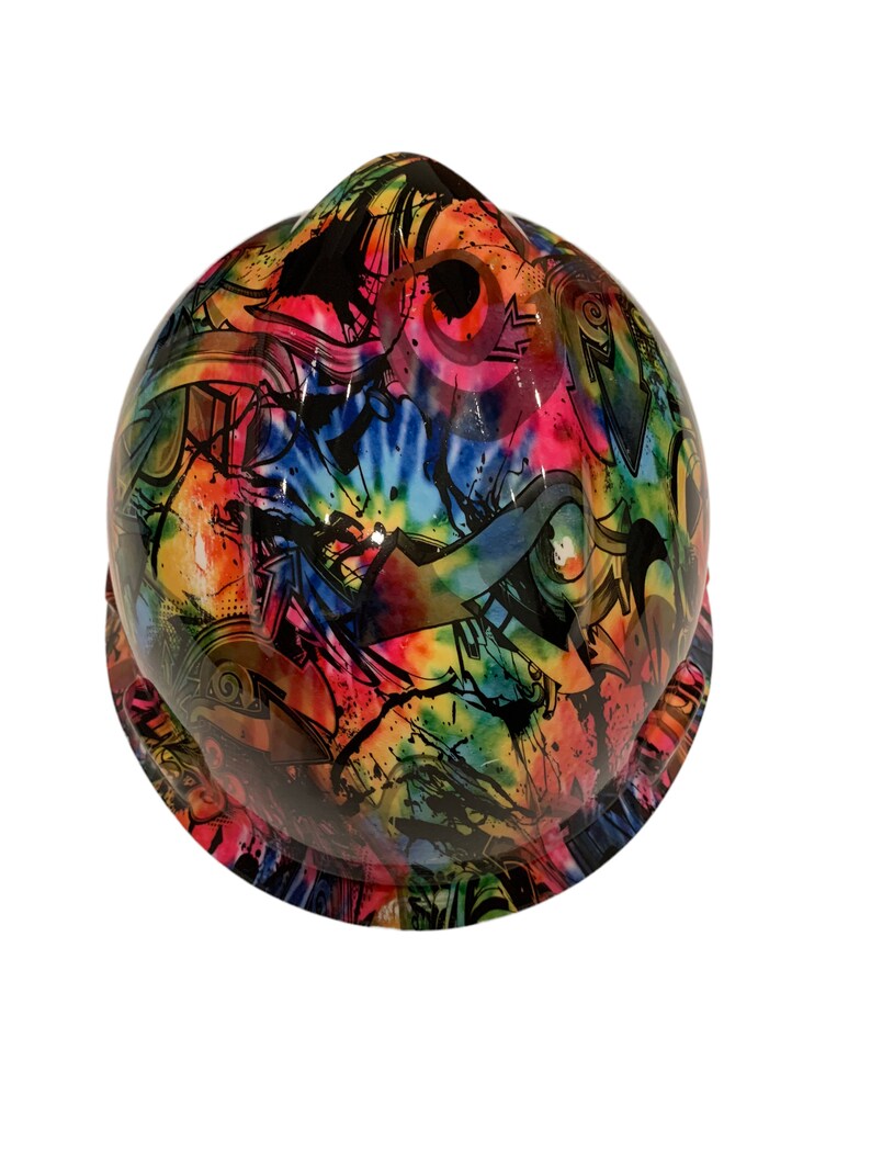 Custom Hard Hat Light Tye Dye Graffiti Hydro Dipped MSA VGard Cap Style