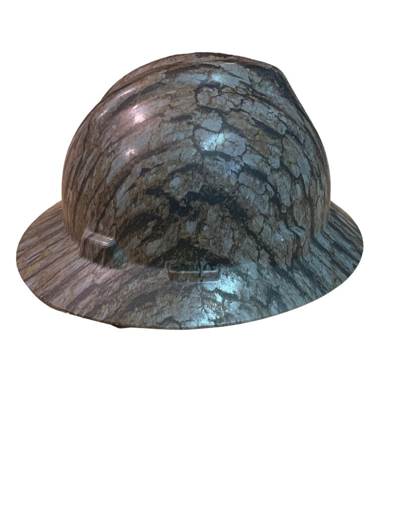 Custom Hard Hat Treebark Camo Hydro Dipped Full Brim MSA VGard