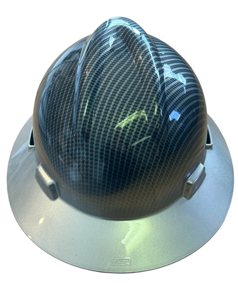 Custom Hard Hat Carbon Fiber with Silver Brim Hydro Dipped Full Brim MSA