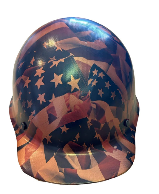 Custom Hard Hat Penny Copper Metallic American Flags MSA SkullGard Cap Style