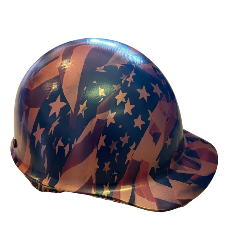 Custom Hard Hat Penny Copper Metallic American Flags MSA SkullGard Cap Style