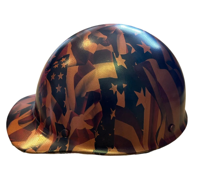 Custom Hard Hat Penny Copper Metallic American Flags MSA SkullGard Cap Style