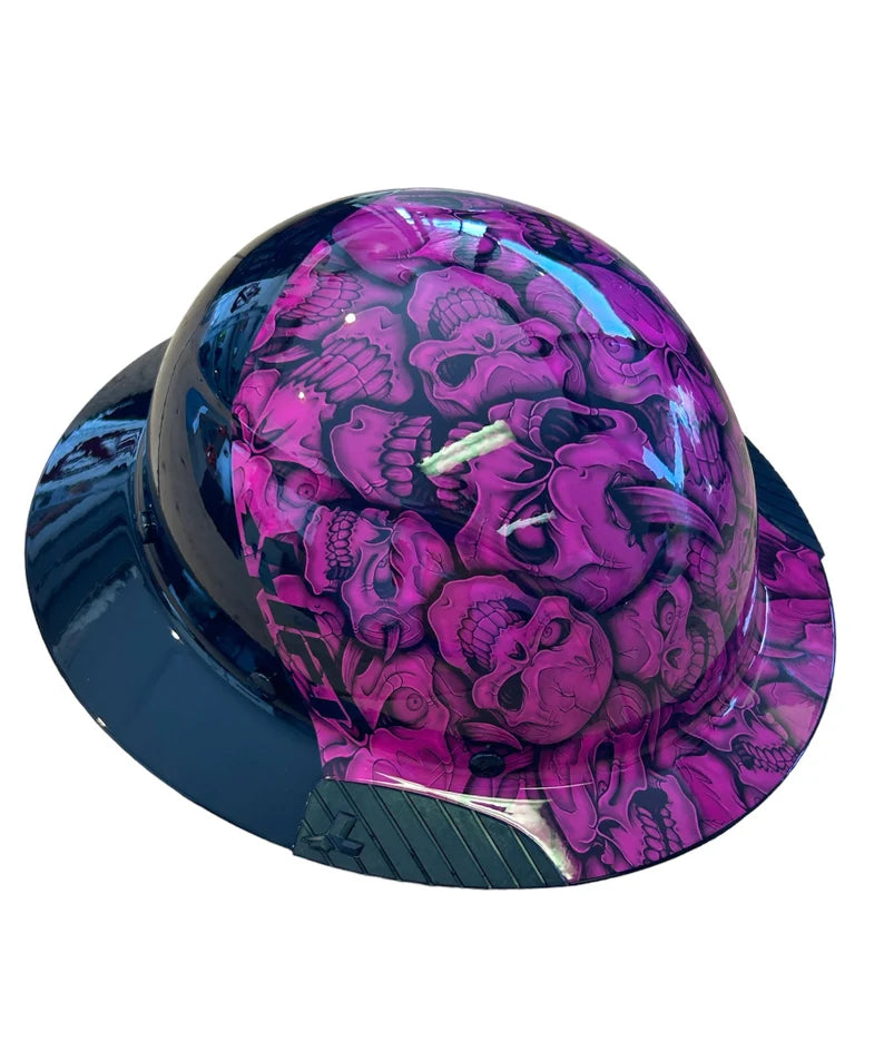 Custom Hydro Dip Fifty 50 Pink and Black Insanity Skulls Lift Fiber Resin Full Brim Hard Hat