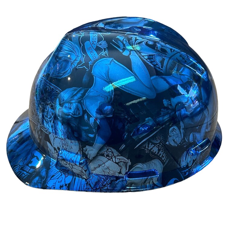 Hard Hat MSA V-Gard Cap Style Custom Chrome Kandy Blue Naughty Boy