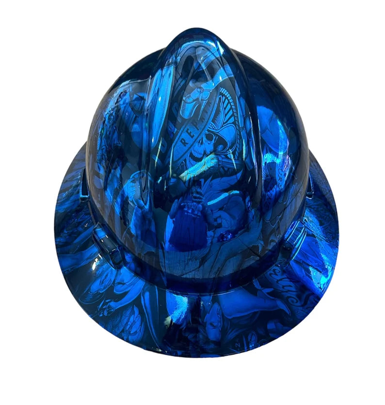 Custom Hard Hat MSA Full Brim Chrome Kandy Blue Naughty Boy