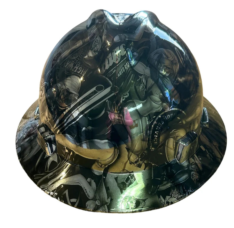 Custom Hard Hat MSA Full Brim Chrome Naughty Boy