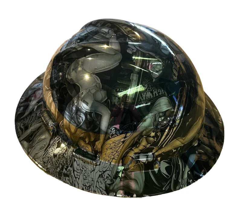 Custom Hard Hat MSA Full Brim Chrome Naughty Boy