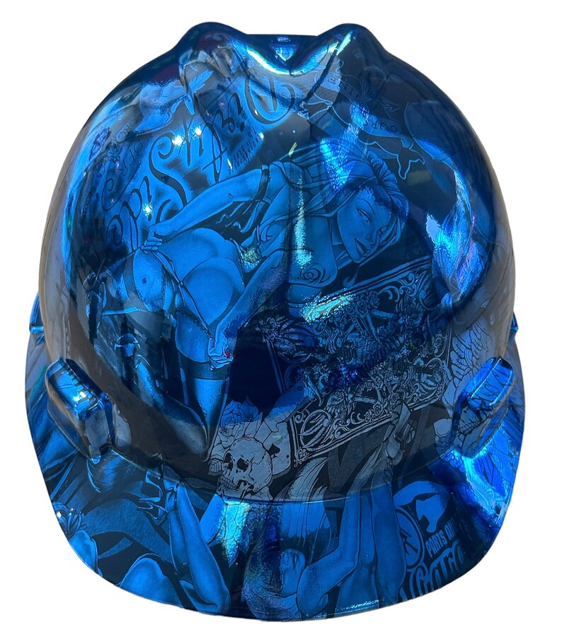 Hard Hat MSA V-Gard Cap Style Custom Chrome Kandy Blue Naughty Boy