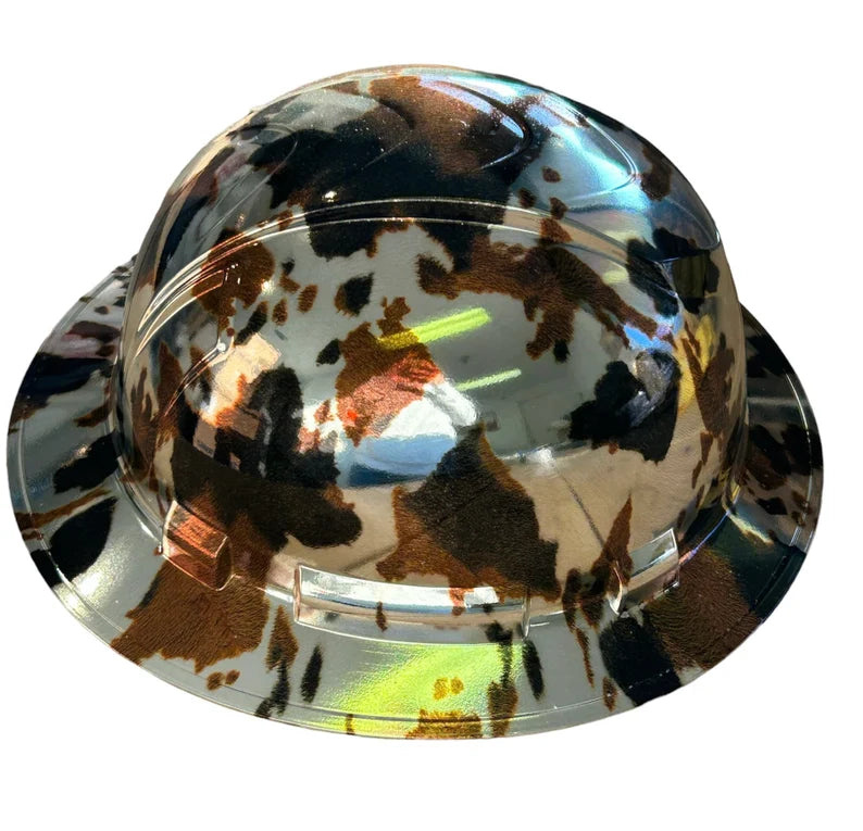 Custom Ridgeline Full Brim Hard Hat Chrome Cow Print