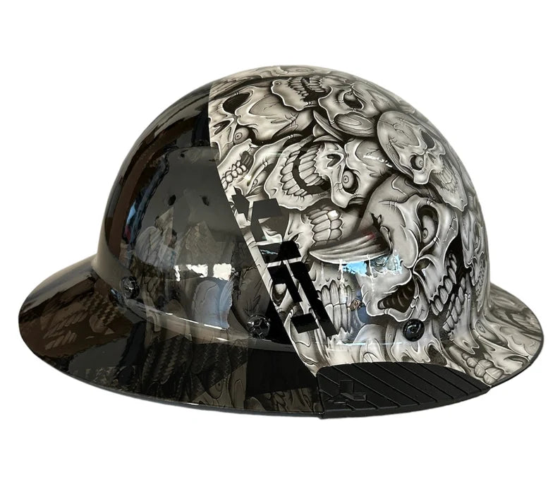 Custom Hydro Dipped Black Camo and White Insanity Skulls Lift DAX Fifty 50 Carbon Fiber HDF50C-19WC Full Brim Hard Hat