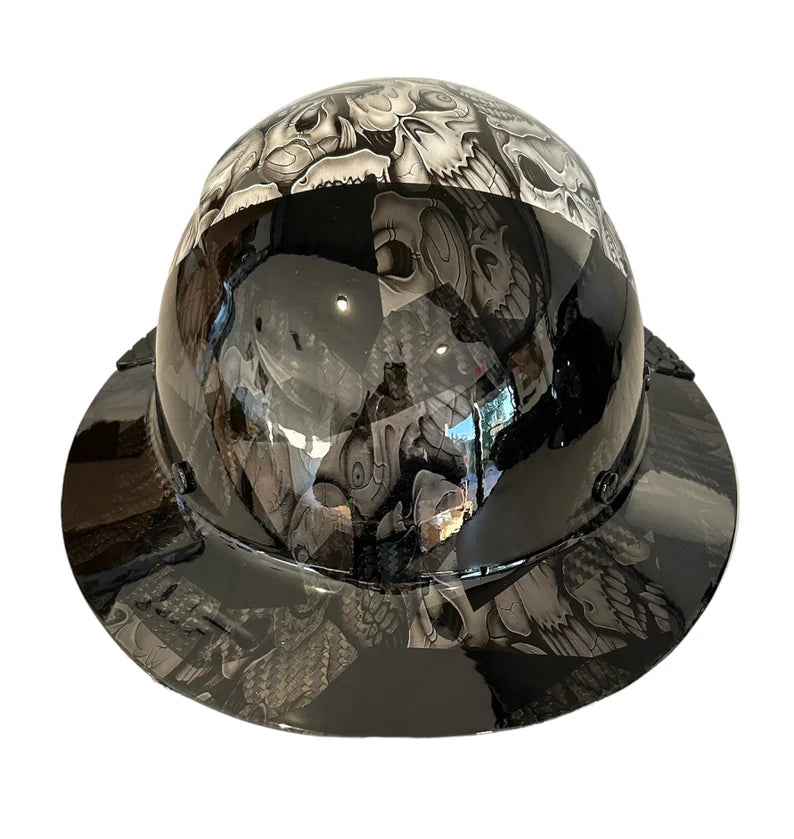 Custom Hydro Dipped Black Camo and White Insanity Skulls Lift DAX Fifty 50 Carbon Fiber HDF50C-19WC Full Brim Hard Hat