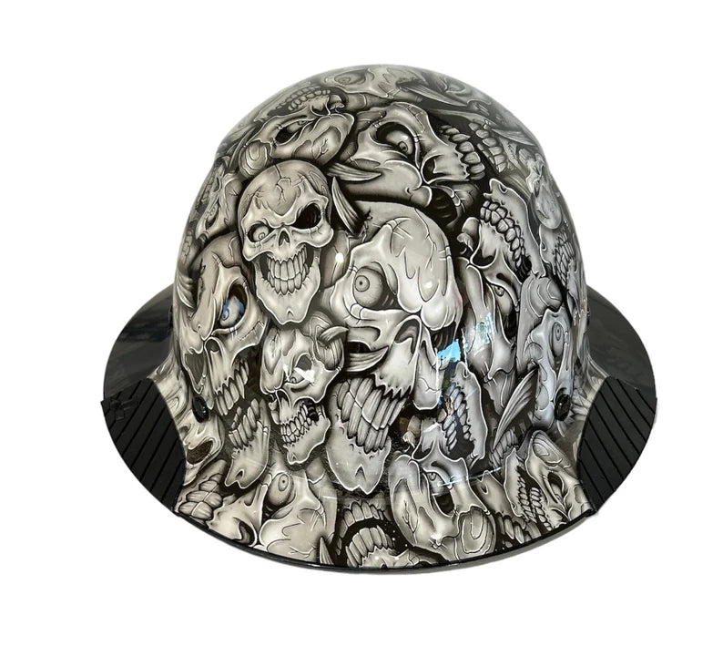 Custom Hydro Dipped Black Camo and White Insanity Skulls Lift DAX Fifty 50 Carbon Fiber HDF50C-19WC Full Brim Hard Hat