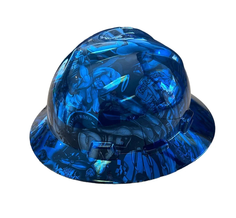 Custom Hard Hat MSA Full Brim Chrome Kandy Blue Naughty Boy