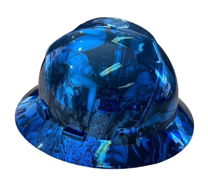 Custom Hard Hat MSA Full Brim Chrome Kandy Blue Naughty Boy