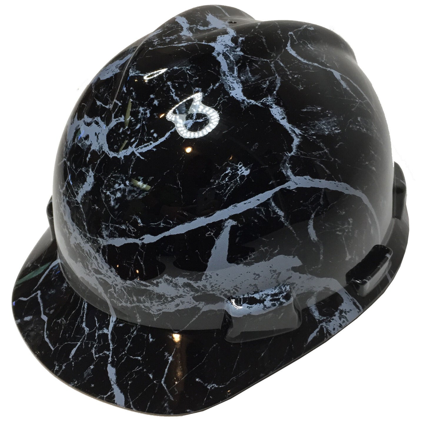 Hydro Dipped Custom Hard Hat MSA Cap Style White On Black Marble