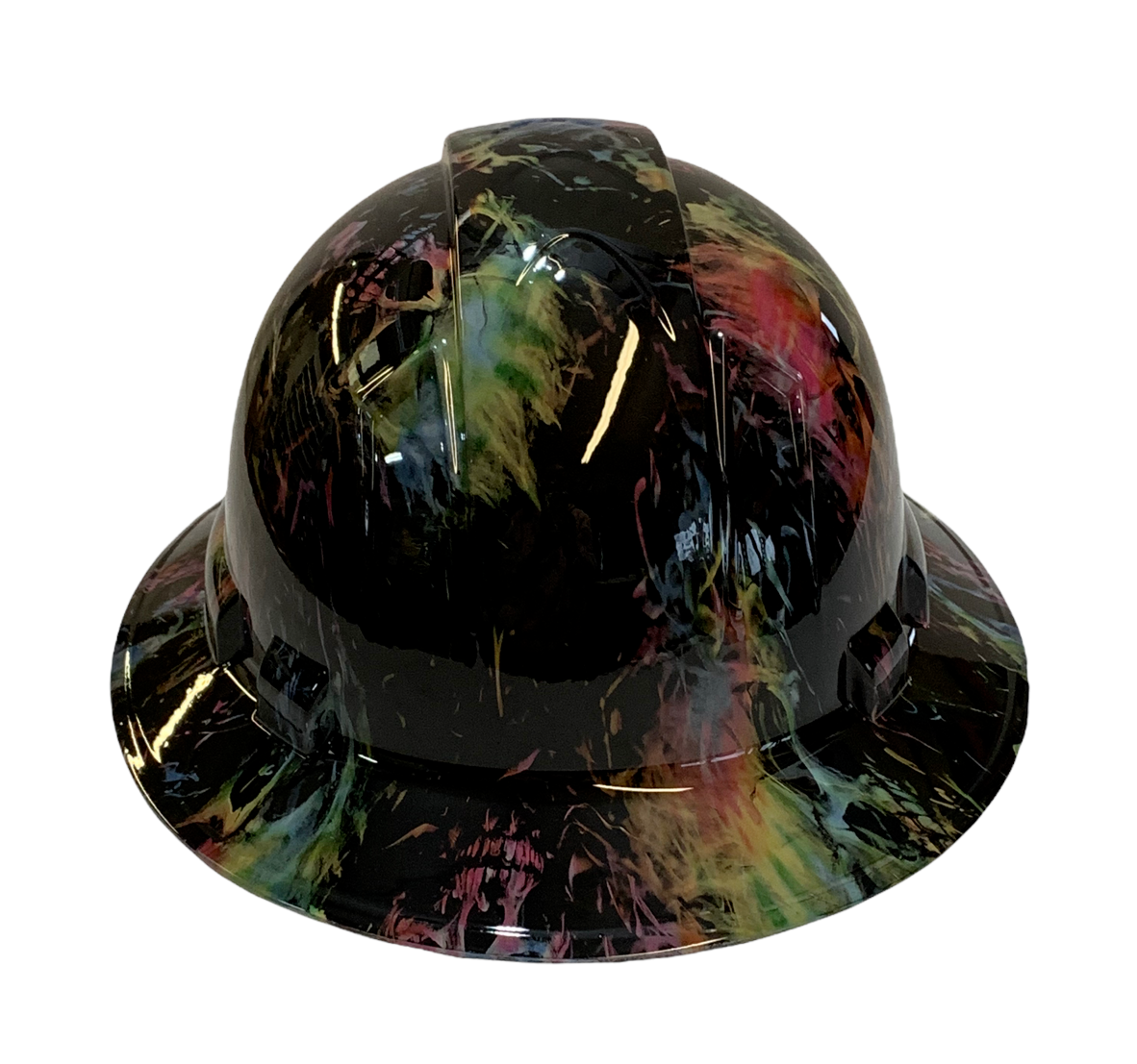 Hydro Dipped Hard Hat Ridgeline Full Brim Custom Tie Dye Flaming Skulls