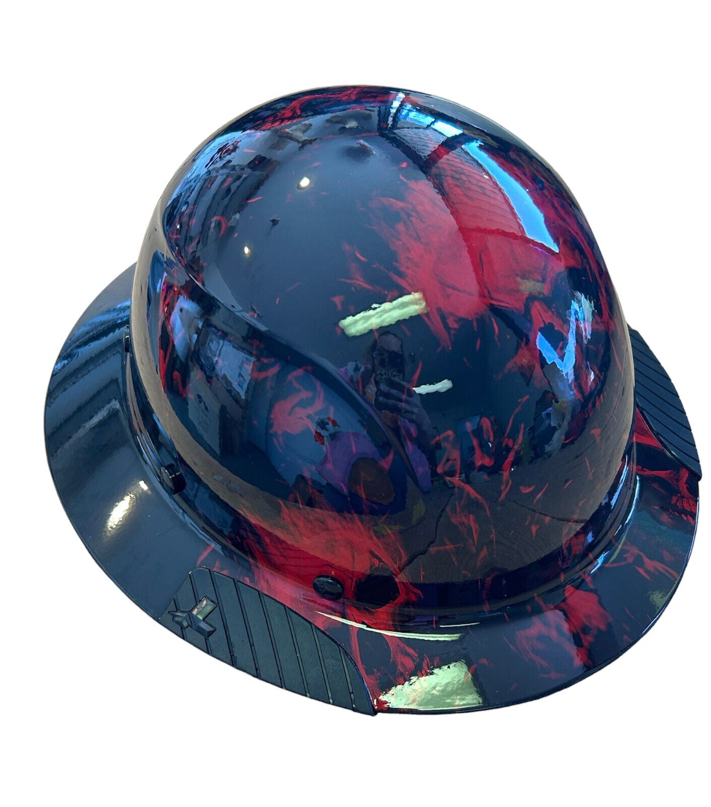 Hydro Dip Red Flaming Skulls DAX Fiber HDF-15 Full Brim Hard Hat