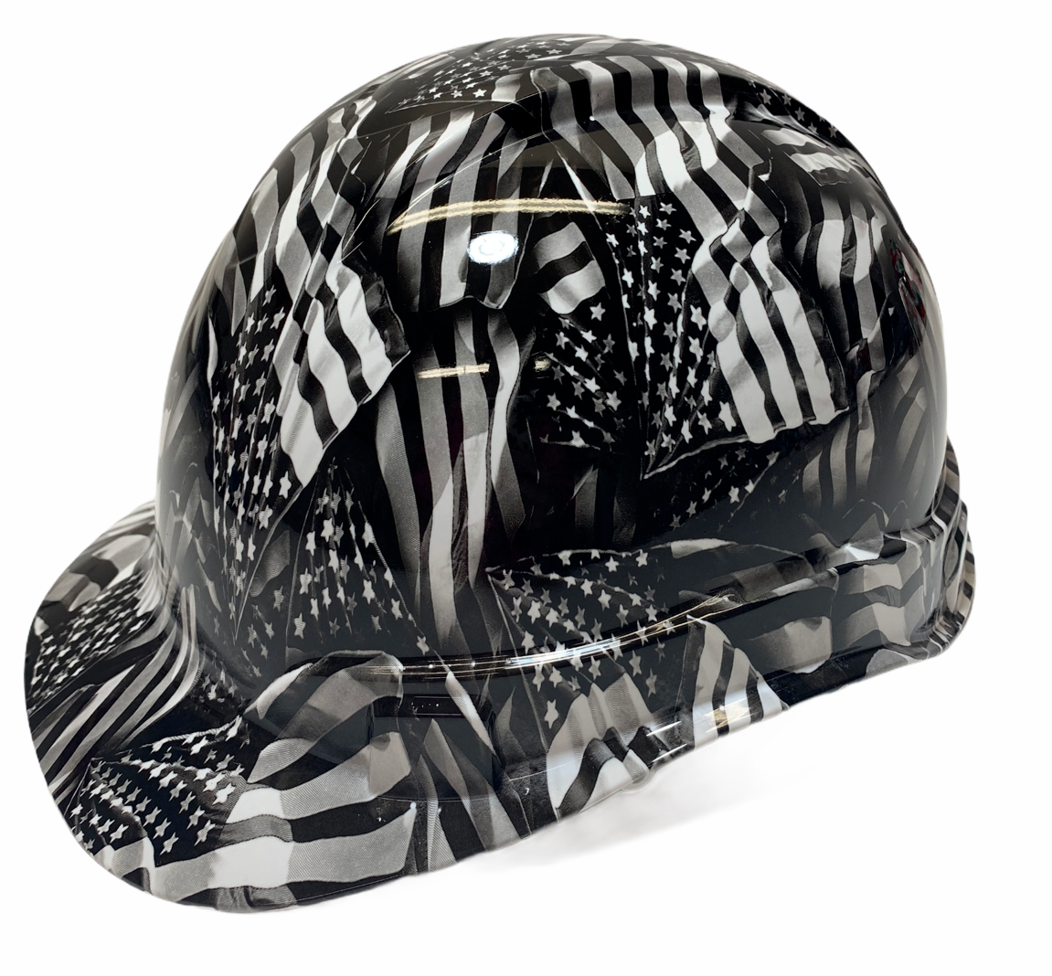 Custom Hydro Dipped Hard Hat Ridgeline Cap Style Green American Flags