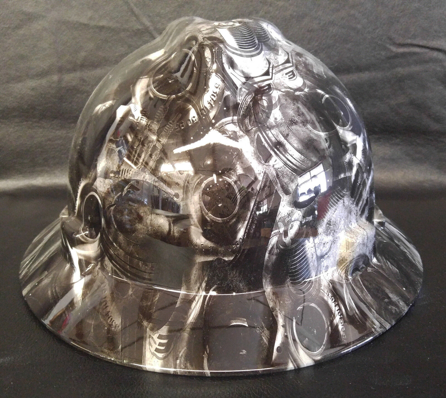 Hydro Dipped Hard Hat MSA Full Brim White Turbos & Pistons