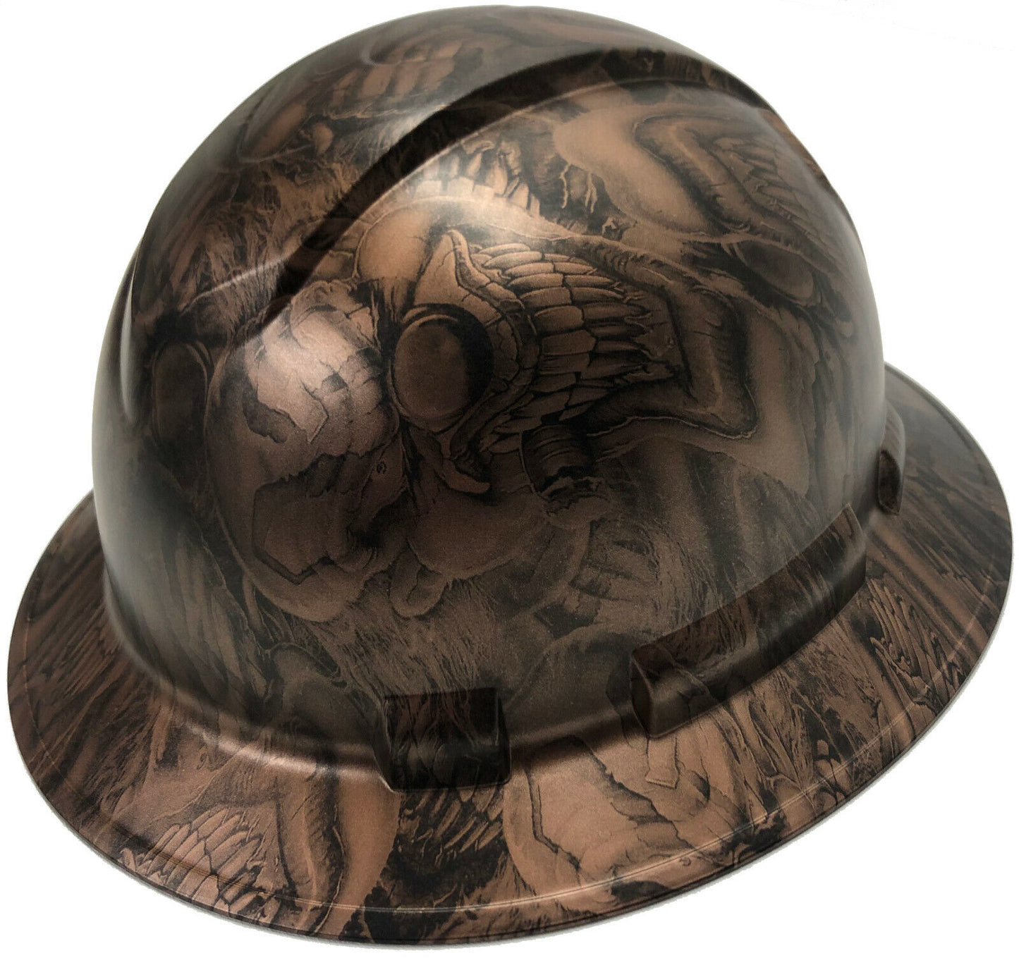 Custom Hydro Dipped Hard Hat Ridgeline Full Brim Copper Metallic Boss Skulls