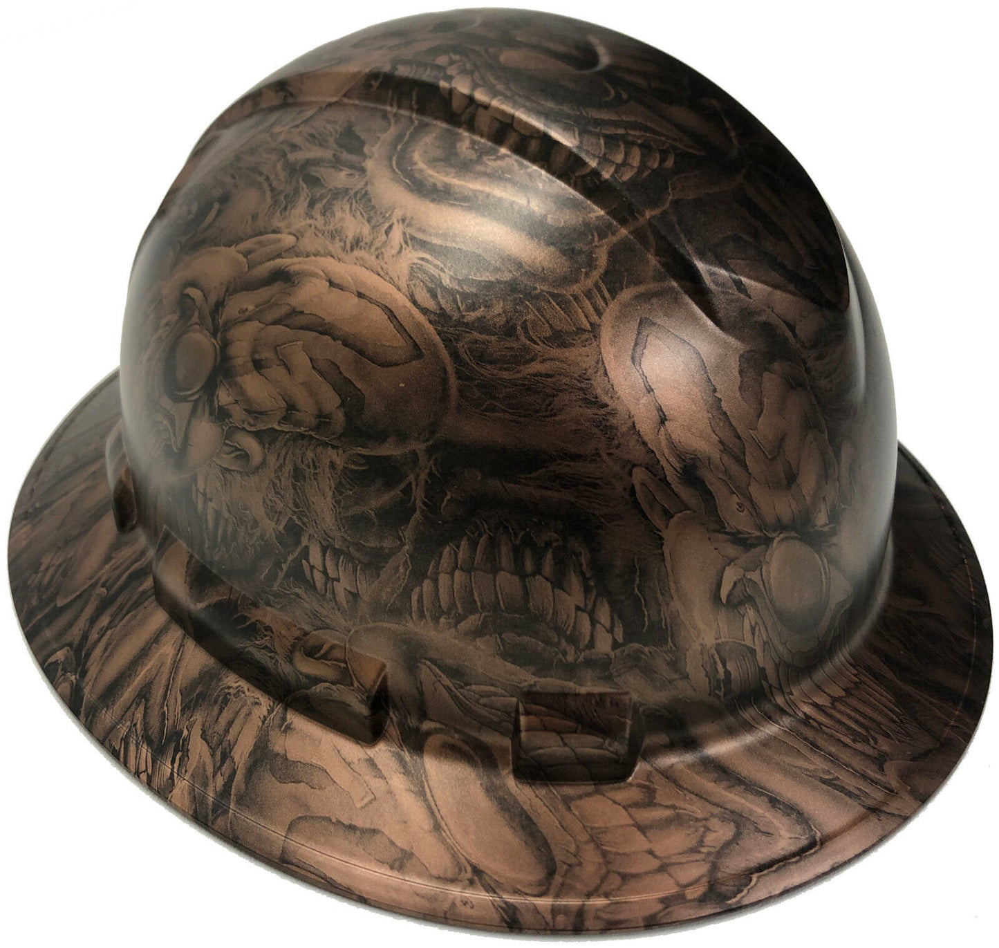 Custom Hydro Dipped Hard Hat Ridgeline Full Brim Copper Metallic Boss Skulls