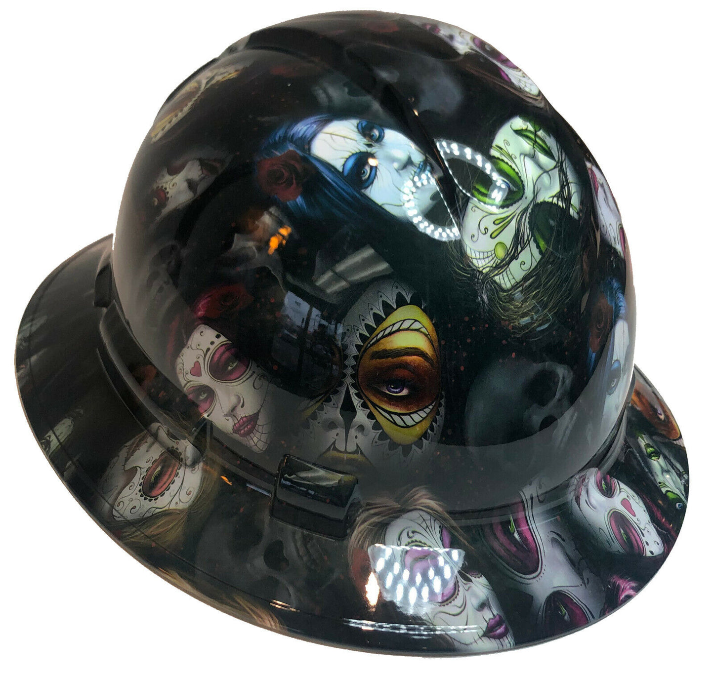 Custom Hydro Dipped Hard Hat Ridgeline Full Brim Day Of The Dead Sugar Skulls